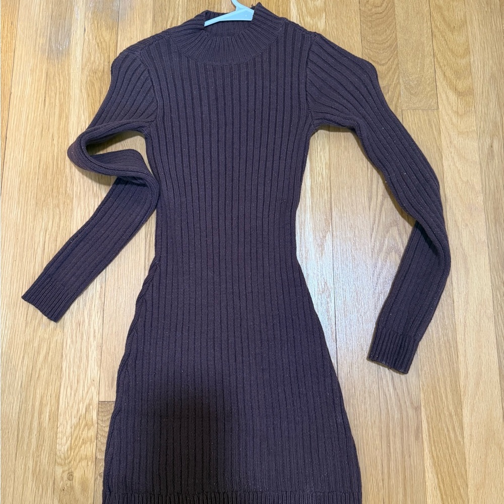 Elegant Ribbed Knit Dress - Deep Purple